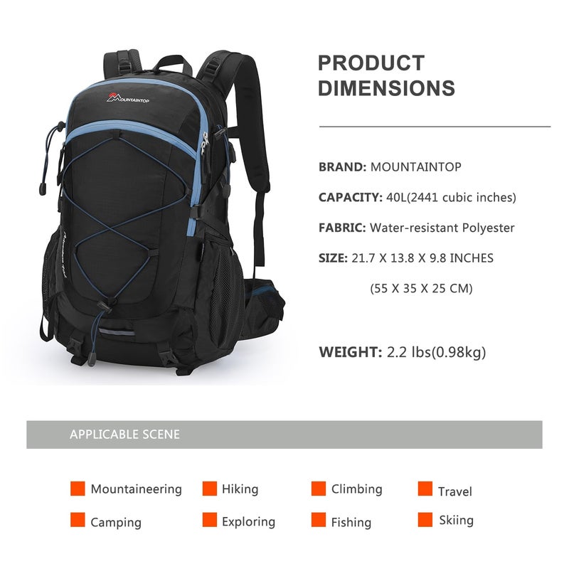 MOUNTAINTOP 25L/40L Hiking Backpack,Lightweight Travel Backpack for Men Women Outdoor Backpacking, Camping - Image 2